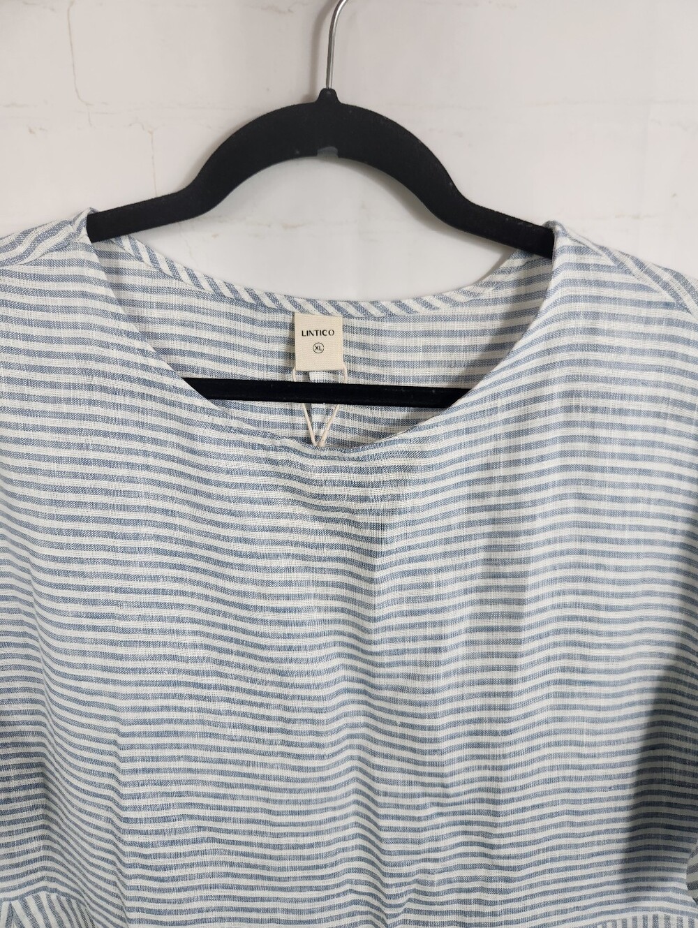 LINTICO Morgan 100% Linen Blue Stripe Midi Dress XL Relaxed A-Line Coastal - Picture 5 of 16